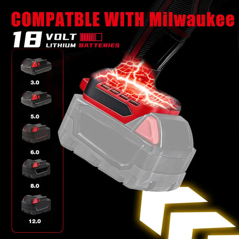 Compatible with Milwaukee 18V batteries chart for Cordless Leaf Blower For 18V Batteries 720 CFM 180 MPH Handheld Brushless Dust Blower