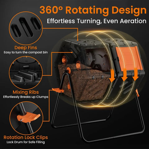 170L Outdoor Compost Tumbler With Ventilation System For Easy No Fuss Continuous Turning 45 Gallon Chamber Bin