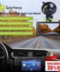 Compact Suction Cup Dash Cam Mount With Four 360 Degree Joints, 5th Gen S504 shown installed on car dash with scenic road view
