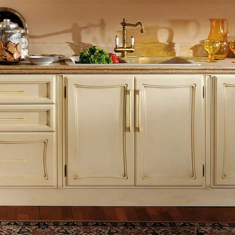 Six Pack Light Brushed Brass Cabinet Pulls Two Center To Center Lengths 7.5 Inches And 8.8 Inches Zinc Alloy Drawer Handles Kitchen Cabinet Hardware With M4 Screws For Easy Install on beige kitchen cabinets