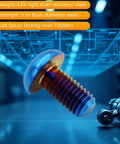 Beefy Lightweight Titanium Bolts M5x10 10 Pieces With PVD Coating For Superior Corrosion Resistance In Humid And Salty Environments Hex Socket Screws For MTB And Road Bike Water Bottle Cage Burnt Blue shown with futuristic background.