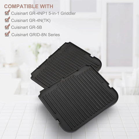 Heavy Duty Reversible Grill Plates Replacement For Electric Contact Press featuring dual-sided, nonstick ribbed surfaces.