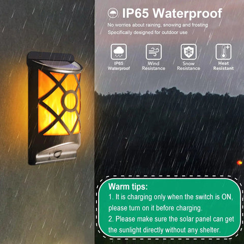 Solar Flame Lanterns Outdoor Lights 6 Pack Waterproof Wall Lanterns With Realistic 3D Flickering Flames in rain