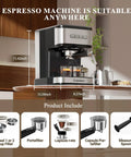 Kick Your Daily Coffee Grind Up With This Pro Stainless Steel Espresso Machine Slingin Bold Shots At 20 Bar Pressure For Rich Crema And Creamy Cappuccinos Using A Smart Dual Filter Setup on kitchen counter with brewing shot.