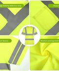 Close-up of Six Pack Of XL High Visibility Reflective Safety T Shirts showing reflective strip, pocket, short sleeves, mesh fabric