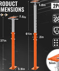 Dimensions of 2 Pack Adjustable Screw Jack Posts Built Like A Rock With Zero Hassle Setup, 37 To 61 Inch Height Range, Heavy Duty Basement Floor Support For Joist Lifting And Cellar Ceilings, 11023 Lbs Safe Lift Capacity, Orange.
