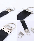 Top Shelf One Inch Silver Key Fob Hardware Bulk Pack With Smooth Split Rings And Heavy Duty Wristlet Clasps Straight Fire Essential For Diy Crafts Keychains And Lanyards Thatll Pop Off, black strap with metal clip and ring.
