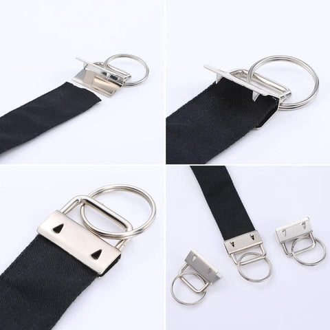 Top Shelf One Inch Silver Key Fob Hardware Bulk Pack With Smooth Split Rings And Heavy Duty Wristlet Clasps Straight Fire Essential For Diy Crafts Keychains And Lanyards Thatll Pop Off, black strap with metal clip and ring.