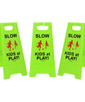 Bright Green Slow Down Kids At Play Sign For Street Caution Children Playing Outdoor Safety Sign For Driveways Yards And Neighborhood Roads 3 Pack Durable Weatherproof Plastic Set.