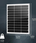 20W 12V Monocrystalline Solar Panel For Off-Grid RV Boat Camper Trailer And Gate Opener with dimensions and weight.