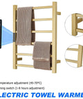 Gold Six Bar Wall Mounted Towel Warmer Rack With Timer Stainless Steel Electric Heated Rail For Bathroom