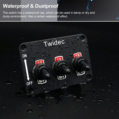 Beefy Three Gang Rocker Toggle Switch Panel With Aluminum Plate Waterproof Boot Cap Cover 16A 250V AC And 12V DC SPST