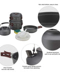 Ultra Light Camping Cookware Mess Kit with Lightweight Aluminum Pots, Pans, Kettle, BPA-Free Bowls and Plates for Outdoors