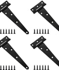 Beefy Heavy Duty 4 Pack T Type Hinges 6 Inch Premium Iron With One Point Two Millimeters Thickness shown with screws