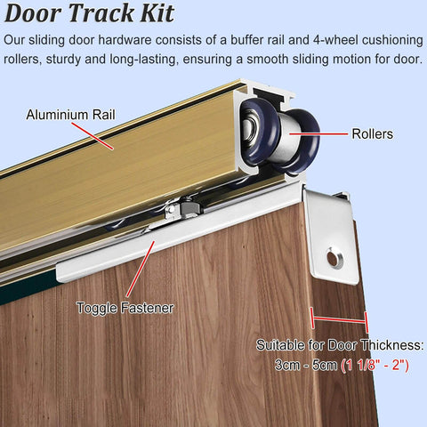 Soft Close And Open Interior Sliding Door Rail Kit With Hardware, Bypass Barn Door Hidden Track System, Champagne Finish