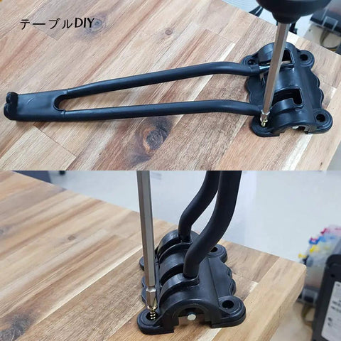 Set Of 4 Iron Hairpin Table Legs For Folding Tables And Desks, installation of black iron legs on wooden surface