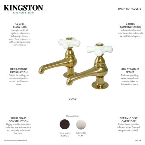 Vintage Polished Brass Basin Faucet Solid Brass Build Deck Mount 2 Hole Tap With One Point Two GPM Flow At Sixty PSI