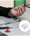 Person repairing eyeglasses with Rimless Glasses Washers And Metal Flat Gaskets Eyeglass Repair Kit 200 Pcs Fasteners