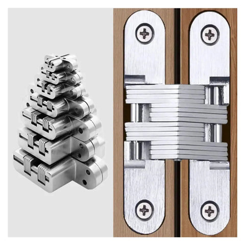 Heavy Duty 180 Degree Concealed Gate Hinges In Stainless Steel for flush gate, stacked and mounted on wooden gate