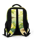 Back view of Tropical Hummingbird Lemon Coffee Print Unisex Backpack With Large Capacity and breathable straps