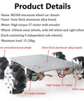 MC600 100mm mecanum wheel 4WD car chassis on 3mm aluminum board with high-torque 37 motors and encoders (front view)