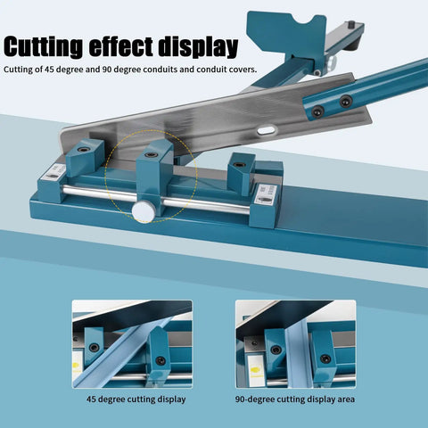 Top Shelf Pvc Cable Tray Cutter With Built In Dual Scale Ruler For Open Plastic Wiring Trunking showing cutting angles 45 and 90 degrees.