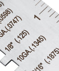 Close-up of Metal Gauge Thickness Tool for Sheet Metal and Welding Projects 24GA to 0.035 Inch Thickness Gauge with Clear Readouts