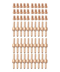 60-Piece Plasma Cutter Consumables Kit Fits PT-31 CT312 Cut 50 50A showing copper nozzles and electrodes arranged in rows.