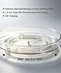 Clear Acrylic 11 Inch Lazy Susan Organizer With A Super Smooth 360 Spin That Makes Taming Kitchen Clutter An Absolute Game Changer For Pantries And Fridge Storage showing 360° view with 1.5 inch rim.