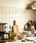 Clear Wire Wall Hooks With Removable Adhesive Strips No Damage Hacks For Ultimate Organization in a stylish kitchen setting.