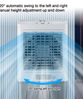 Portable Evaporative Swamp Cooler With Massive Water Tank And Four Ice Packs For Instant Frosty Relief featuring 120° automatic swing.