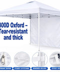 Heavy Duty 300D Oxford Waterproof Canopy Sidewalls 10x10 Pop Up, shown with zipper panels and Velcro details, white