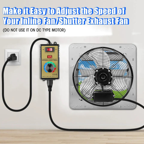 Smooth Operator Ac Motor Speed Controller With Crisp Led Display And Easy Peasy Variable Knobs For 120V Electric Motors, shown with inline fan.