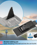Short Lashing Straps With Padded Webbing, 4 Pack, 1 Ft Each, 350 Lbs Break Strength, Cam Buckle close-up on cyclist path