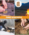 Collage showing Six Pack Natural Jute Fire Starters for Camping and Survival Portable Fire Starter Tools in different scenarios