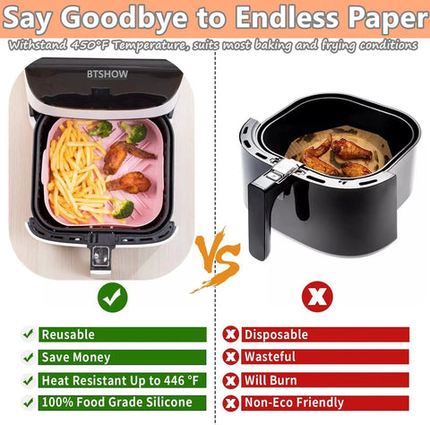 Square 8.5 Inch Silicone Air Fryer Liners Inserts 3 Pack Reusable Pot Baskets For Easy Air Frying BPA Free And Dishwasher Safe XL Fit For 5.8 Qt To 8 Qt Air Fryers No Mess Cleanup