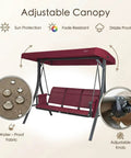 Outdoor Porch Swing Glider With Adjustable Canopy And Weather Resistant Steel Frame Breathable Textilene Seat And Back