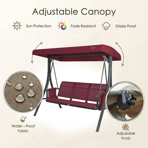 Outdoor Porch Swing Glider With Adjustable Canopy And Weather Resistant Steel Frame Breathable Textilene Seat And Back