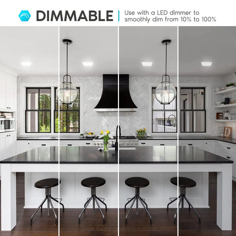 Modern kitchen with Square 6 Inch LED Flush Mount Ceiling Light Fixture 15W 3 Color Temp Switchable 3000K 4000K 5000K