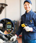 Technician using Beast Dual Laser Non-Contact Infrared Thermometer for Surface Temperature, Range -58F to 1202F, on car engine.