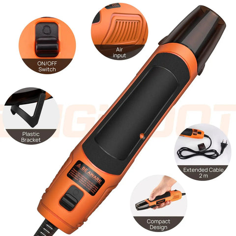 Mini Heat Gun for Crafts and DIY Projects, 350W Hot Air Gun Reaching 662 Fahrenheit with Reflector Nozzle, 75-Inch Cord, details view