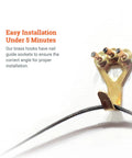 Close-up of 100 Lb Picture Hanging Hooks Set showing brass hooks and cable, easy installation in under 5 minutes.