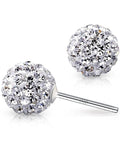 8 mm Disco Ball Stud Earrings In 925 Sterling Silver With White Crystals For Women, Small Round Sparkly Ball Earrings For Everyday Glam, Effortless Shine For Any Occasion, Gift Ready Jewelry. Front view of 8mm 925 sterling silver crystal stud earrings
