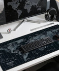 World Map XXL Mouse Pad 35.4 By 15.7 Inch With Non Slip Rubber Base And Stitched Edges on office desk.