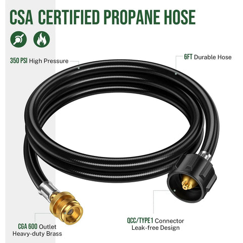 6 Feet Propane Hose Adapter From 1Lb To 20Lb And 20Lb To 1Lb Converter for Outdoor Grills and Heaters, 6ft black brass hose
