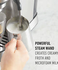 Powerful steam wand in use with milk frothing pitcher for Compact Stainless Steel Espresso Maker With Built In Milk Frother Shoots Pro Level Lattes And Cappuccinos Daily Ultra Sleek Countertop Coffee Brewer Slays Your Cafe Routine Bang For The Buck.