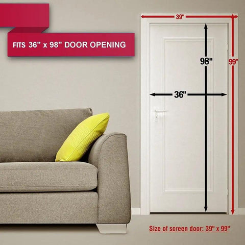 Door with measurements showing fit for Magnetic Screen Door With Full Frame Velcro Auto Close 26 Strong Magnets Fits Doors Up To 36 By 98 Inches