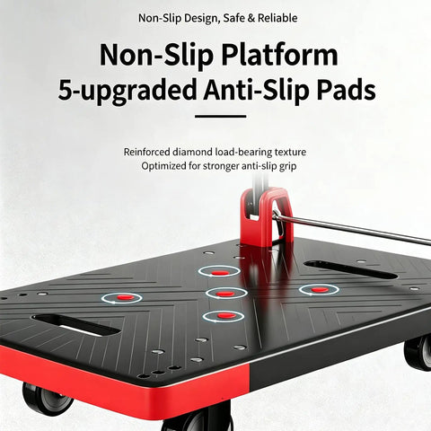 Heavy Duty Push Cart Dolly Platform Truck Hand Truck With Foldable Flatbed High Capacity Moving Cart For Boxes Sponge Anti Slip Foam Grip Handle Shock Absorbing Cold Proof Space Saving Design non-slip platform with 5 anti-slip pads