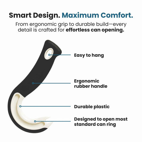 Ring Pull Can Opener For Soda And Food Cans Arthritis Friendly Non Slip Grip Nail Protection Senior And Kid Safe No Sweat Easy Pull Tab Tool Easy Open Black Dishwasher Safe black plastic ergonomic handle