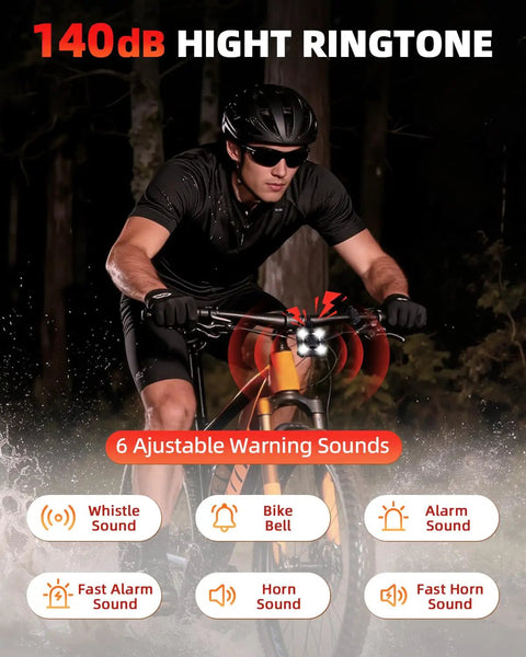 140dB Bike Horn With Front And Rear LED Light, 2-in-1 Bicycle Bell With Rechargeable Waterproof Headlight And Tail Light, 8 Plus 5 Modes For Daily Commute On Bike Scooter Ebike, Loud Alert That Gets You Seen And Heard
